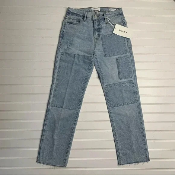 Frame Le Nouveau Patched Straight Leg Jeans